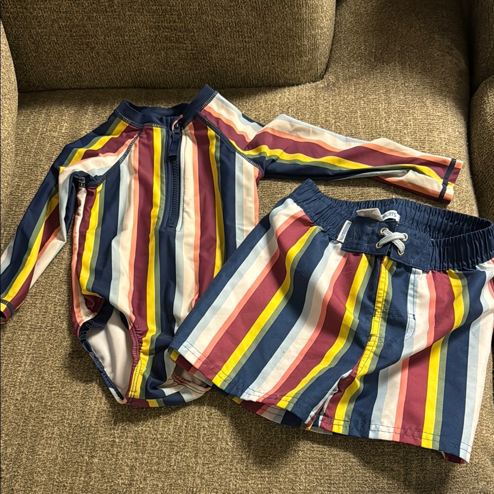 Ruffle Butts Blue and Yellow Rashguard Swim Set